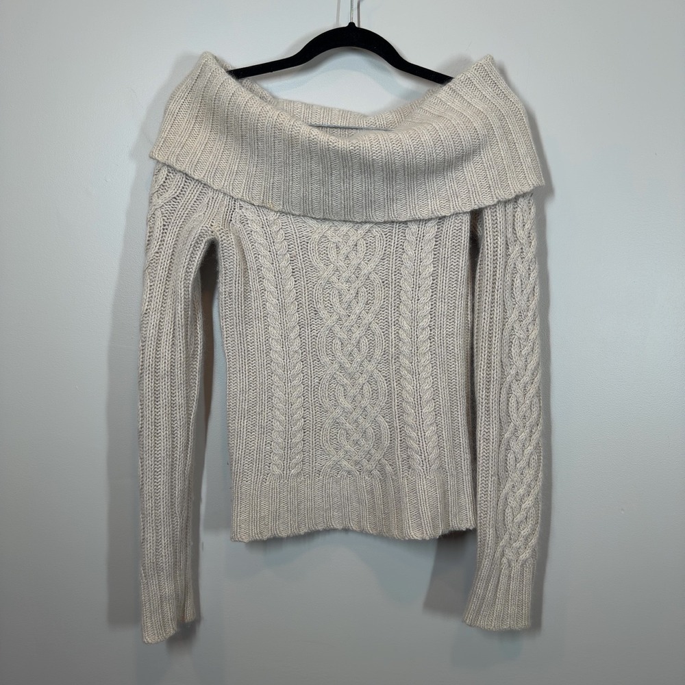 Abercrombie & Fitch Cream Cable Knit Off Shoulder Sweater Cashmere Blend Size S